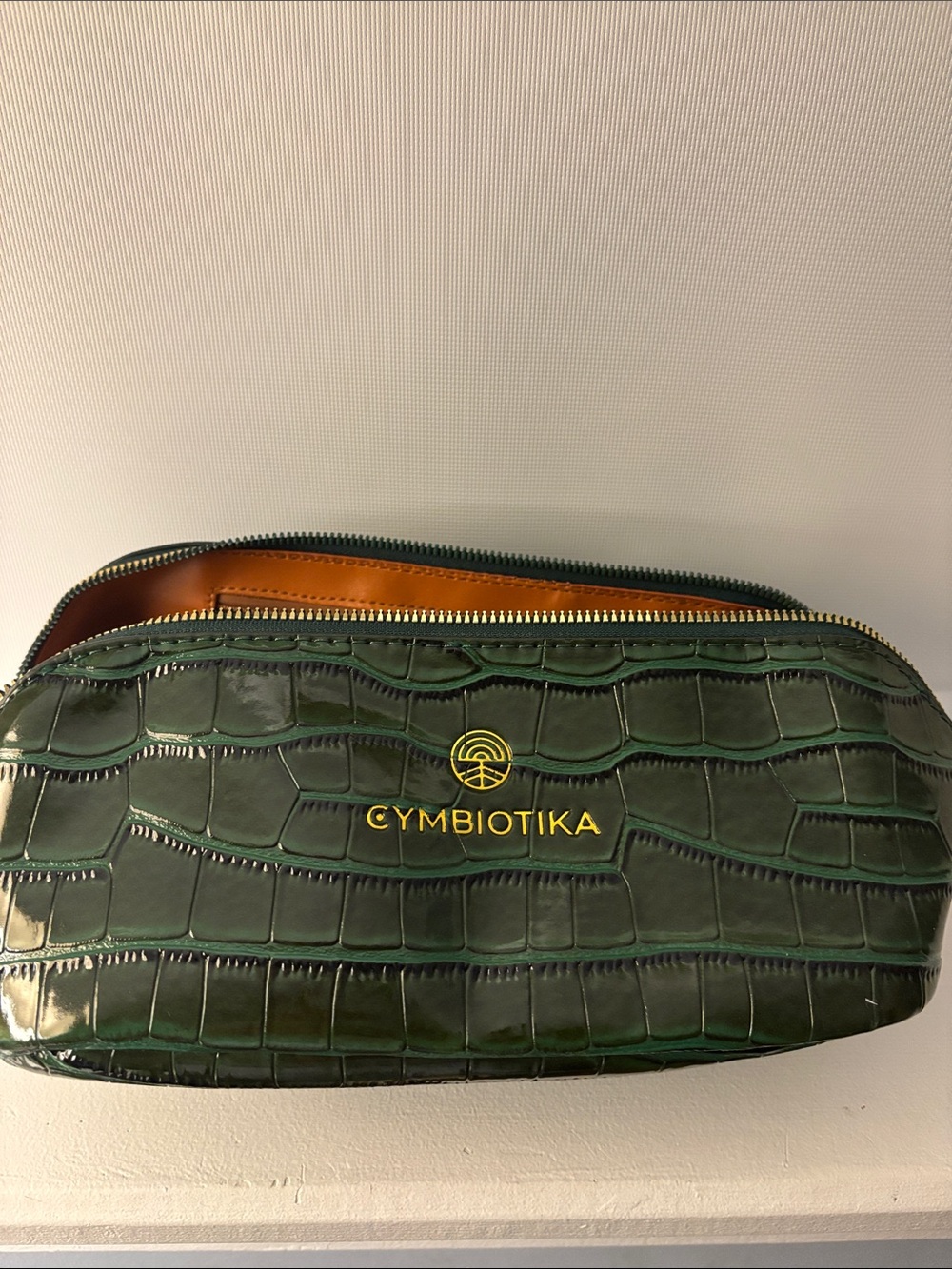 Green Croc-Embossed Leather Toiletry Bag